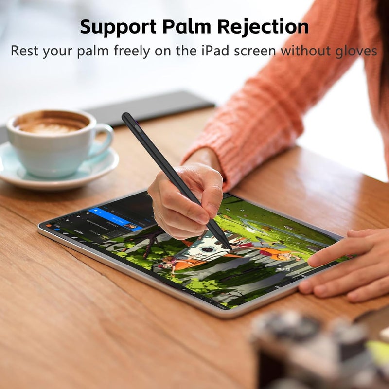 TaIYanG Stylus Pen for iPad 2018-2025 with Palm Rejection, Faster Charge, Tilt Sensitivity iPad Pencil Compatible with A16/11th/10th/9th/8th/7th/6th, Pro 11/12.9in, Air M2/M3/5th/4th/3rd, Mini 6/5th (Black) - Image 4